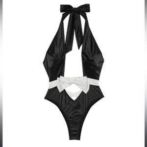New! Victoria's Secret Tuxedo Bow-Topped High-Neck Teddy bodysuit 3154